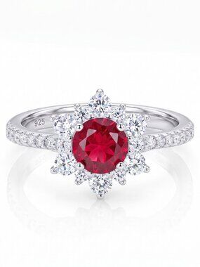 Red Ruby  Flower / Snowflake Gemstone Ring, 925 Sterling Silver Charmed Aroma